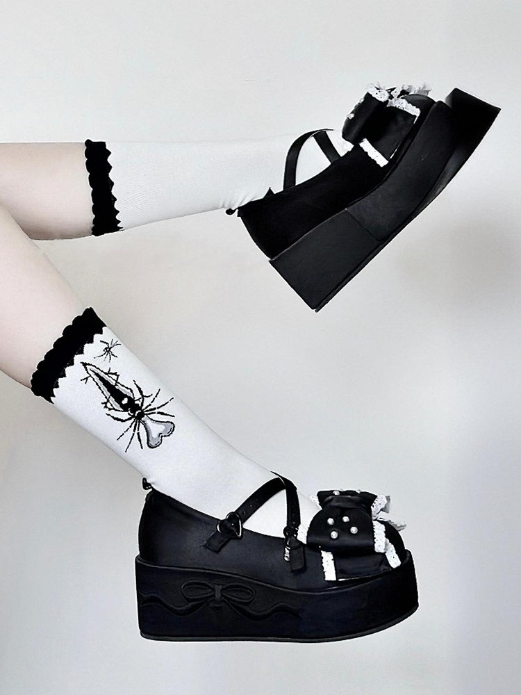 Black Sword Spider Polka-dot Pattern Lolita Calf Socks