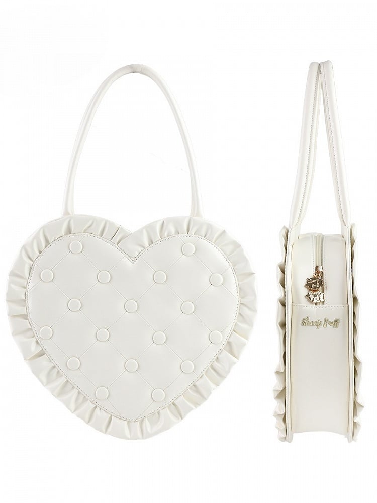 White Ruffles Trim Heart-shaped Hand Bag