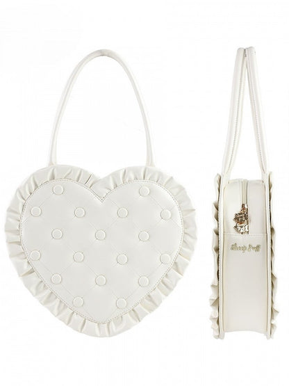 White Ruffles Trim Heart-shaped Hand Bag