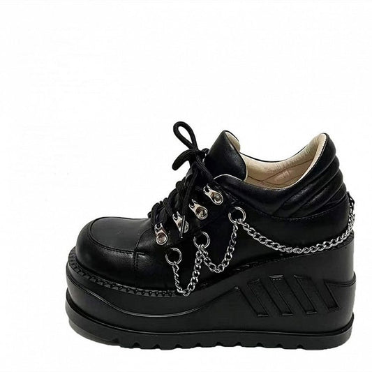 Punk Studs Black Wedge Platforms with Chains