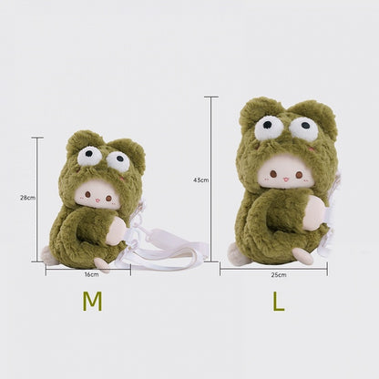 Green Frog Lamb Design Plush Backpack Crossbody Bag Middle/Large Size