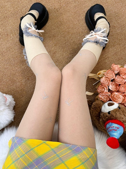Nude Y2K Bowknot Pattern Semi-sheer Tights