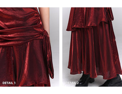 Wine Red Sweetheart Neckline Ruched Design Gown Evening Dress