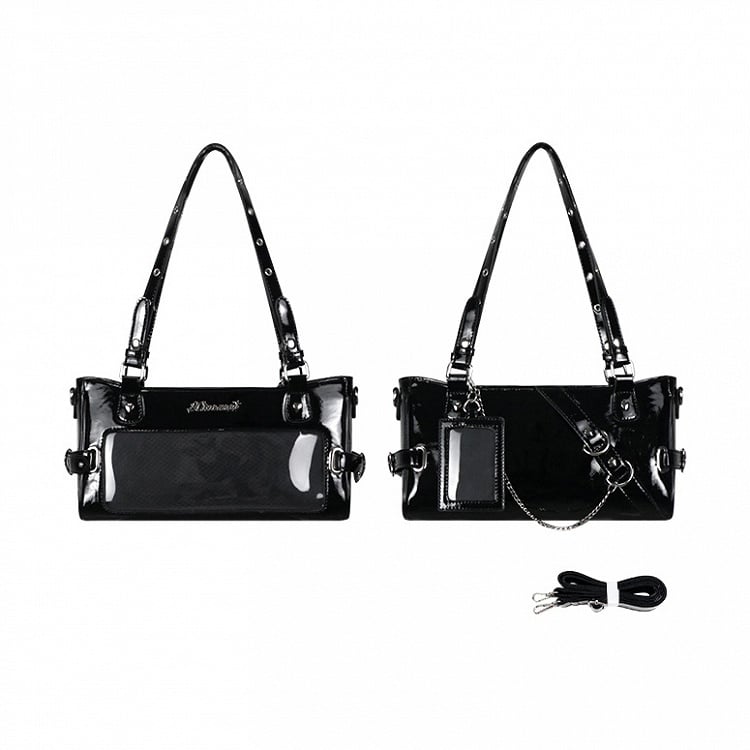 Black Versatile Transparent-Window PU Leather Ita Bag