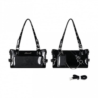 Black Versatile Transparent-Window PU Leather Ita Bag
