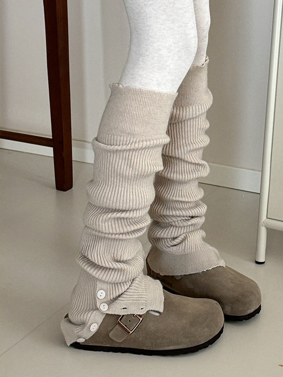 White/Camel/Pink/Yellow/Coffee/Black/Grey Y2K Button Split Leg Warmers