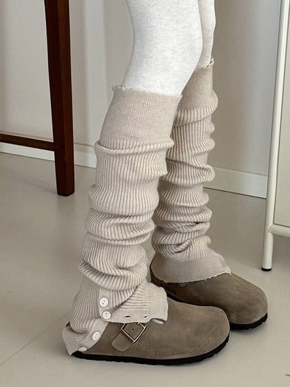 White/Camel/Pink/Yellow/Coffee/Black/Grey Y2K Button Split Leg Warmers