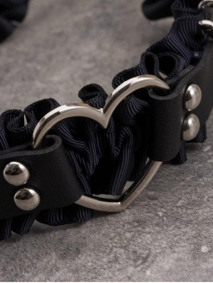 Black Ruffle Trim Buckle Decorated Pins Details With Heart Design KC