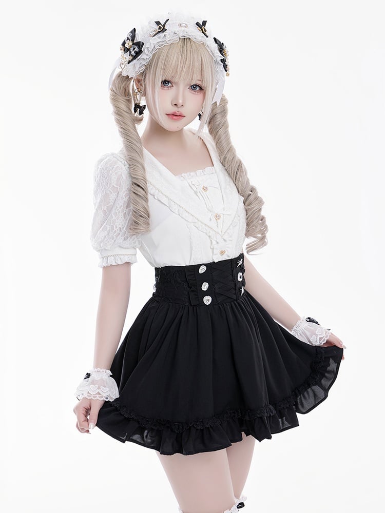 Jirai Kei Sailor Collar White Short Sleeves Blouse Bowknot and Sweetheart Rhinestone Decorations