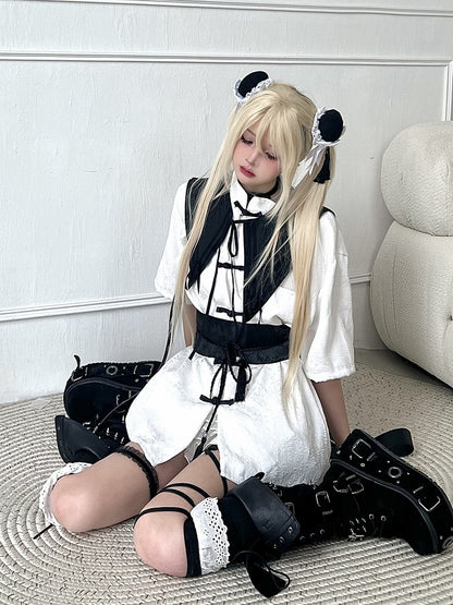 White Long/Short Sleeves Cheongsam Blouse with Detachable Collar and Subtle Pattern