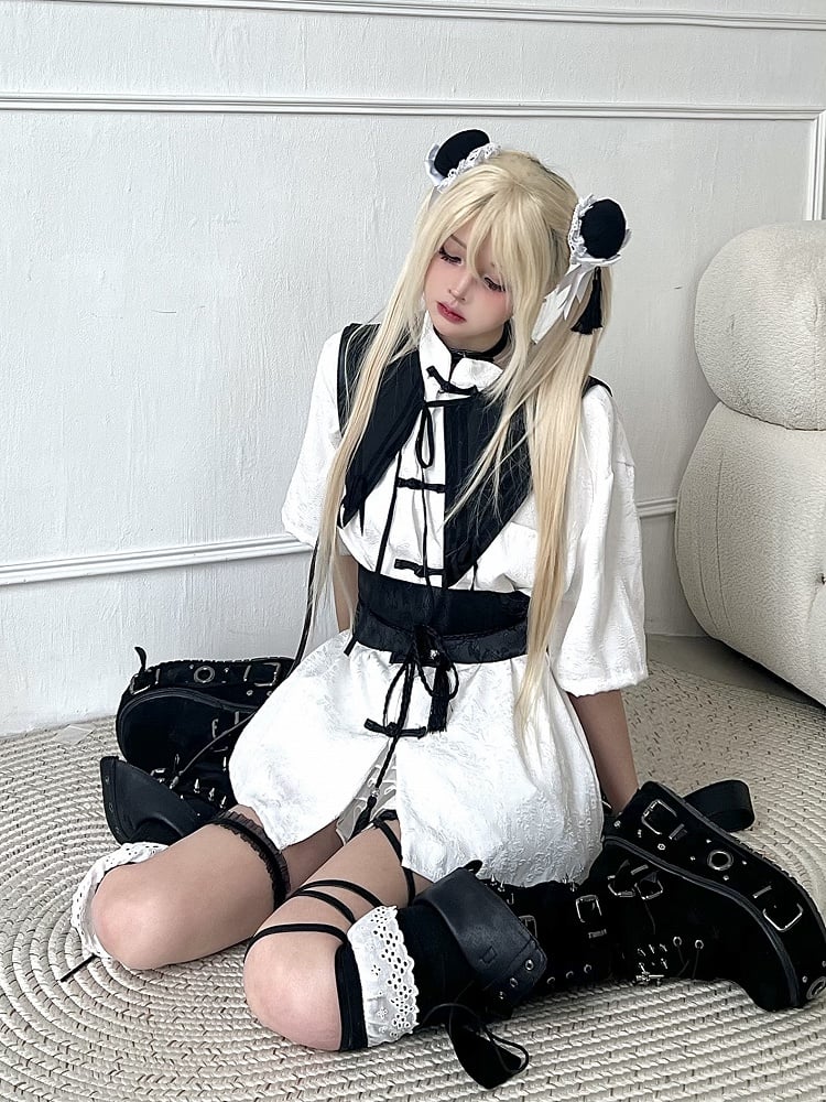 Black Cheongsam Sash with Tassel Design