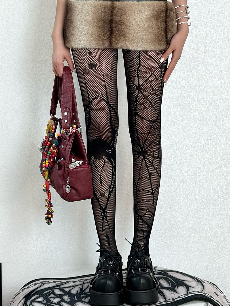 Black Gothic Spider And Spiderweb Pattern Tights