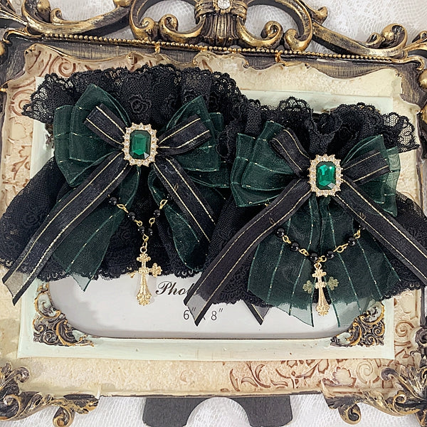 6 Color Options Gothic Cross Chain Detail Elegant Wrist Cuffs