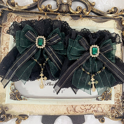 6 Color Options Gothic Cross Chain Detail Elegant Wrist Cuffs