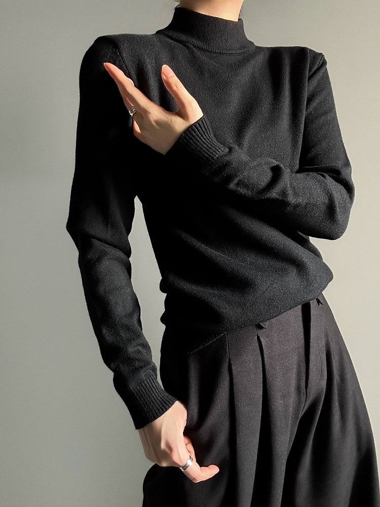 Ouji Lolita Black Unisex Slim Fit Long-Sleeve Turtleneck Sweater