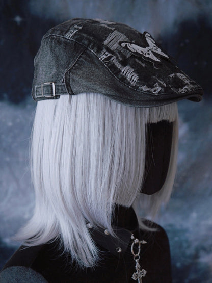 Handmade Butterfly Gray Distressed Holes Gothic Denim Hat