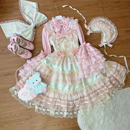 Green Bead Chain Bows Decorated Hanayome Lolita Princess Dress