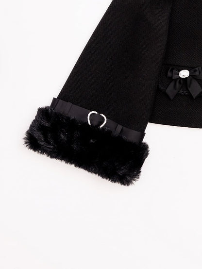 Jirai Kei Black Detachable Faux Fur Collar and Cuffs Landmine Style Coat