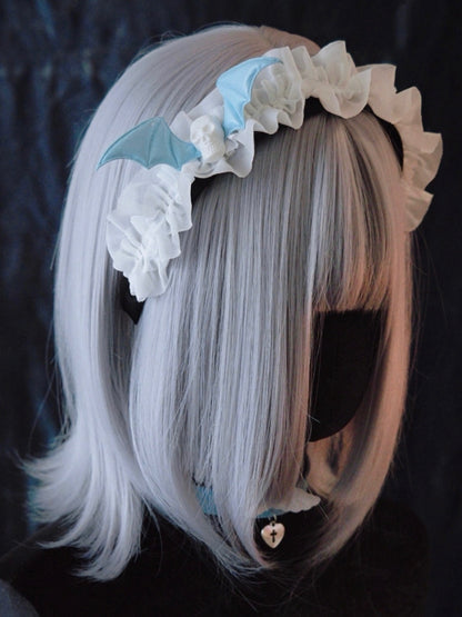Handmade Skull Bat Wings White Ruffled KC