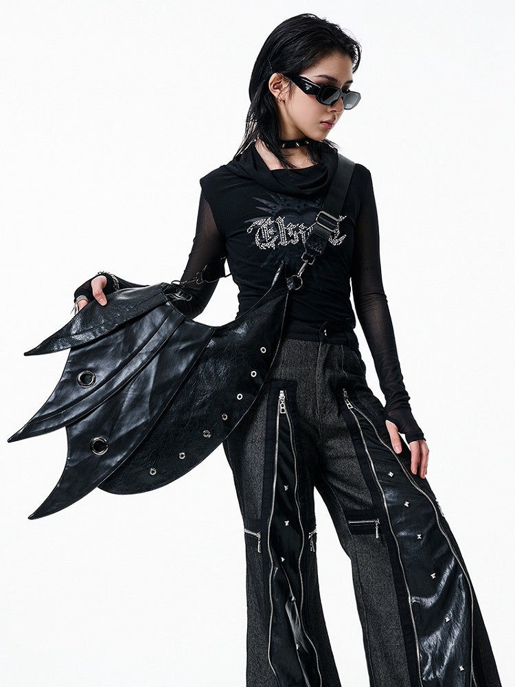 Black Punk Armor Design Large Capacity PU Crossbody