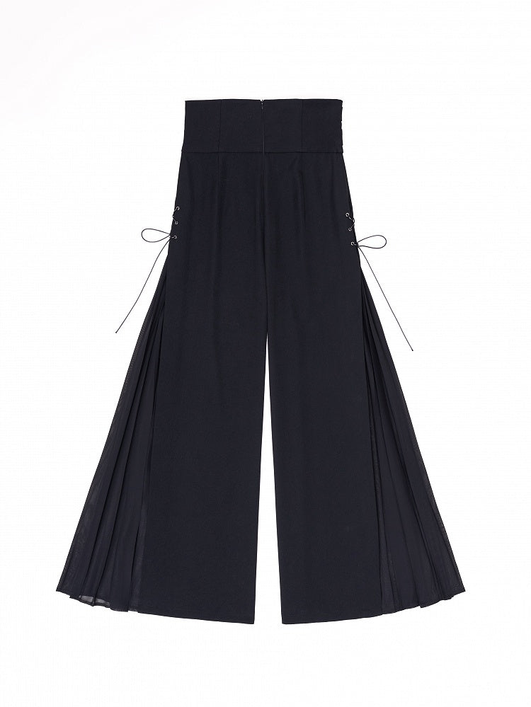 Black High Waist Flowing Pleated Chiffon Panels Wide-leg Pants