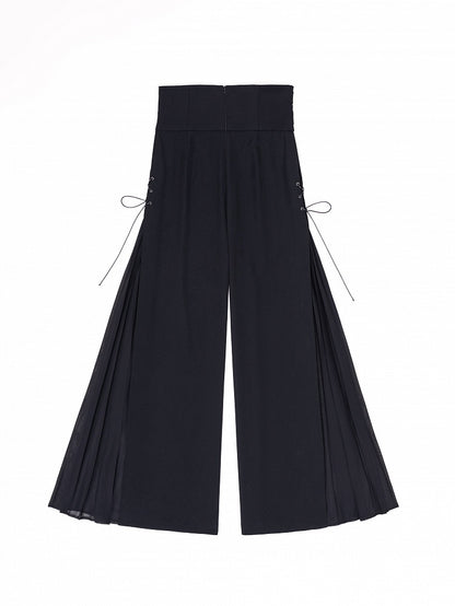 Black High Waist Flowing Pleated Chiffon Panels Wide-leg Pants