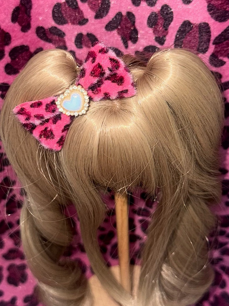 4 Color Options Leopard Pattern Heart Decorated Bowknot BJD Doll Hairclip