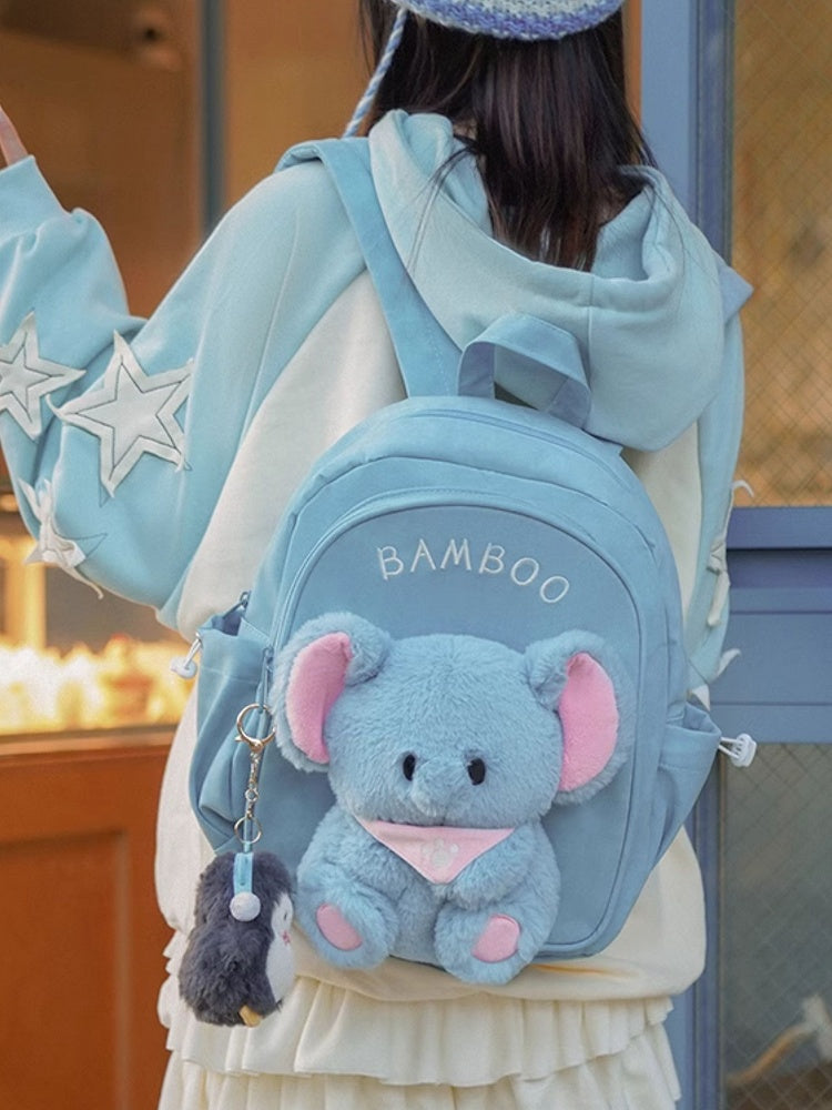 Blue Cute Backpack With A Detachable Elephant Plushie