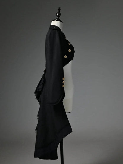 Black Detachable One-shoulder Cape Knight Tailcoat