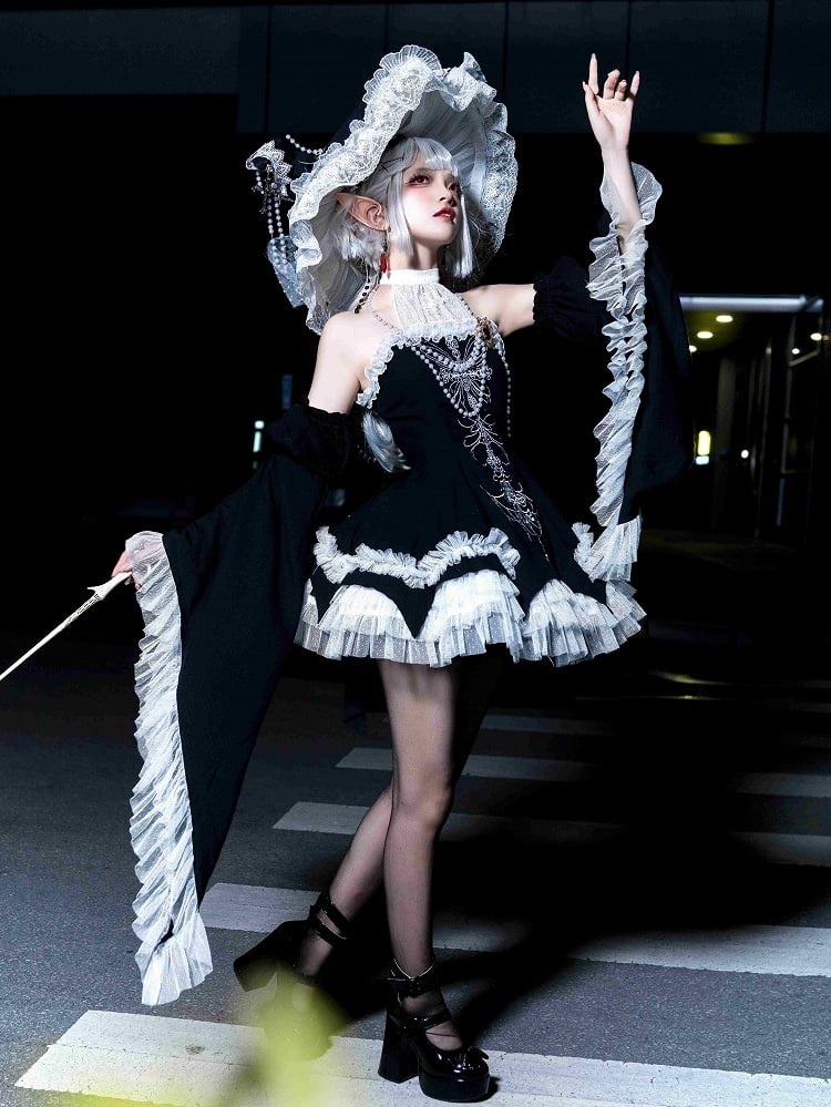 Black Cross Illusion Halter Neck Witch Lolita Backless Dress Gothic JSK Halloween Outfit