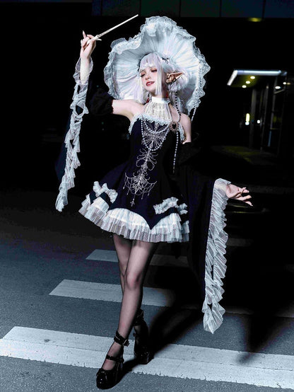 Black Cross Illusion Halter Neck Witch Lolita Backless Dress Gothic JSK Halloween Outfit