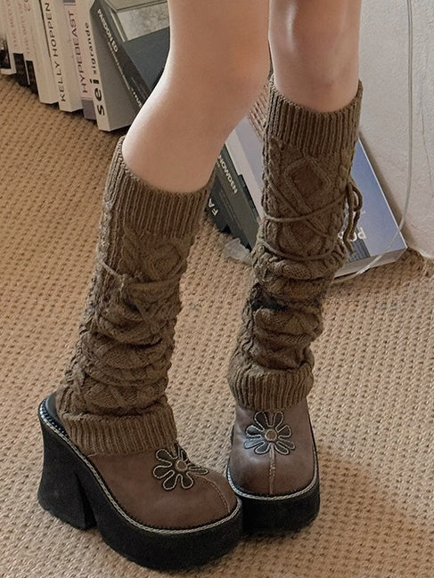 White/Beige/Light Grey/Camel/Dark Grey/Black Y2K Knitted Leg Warmers