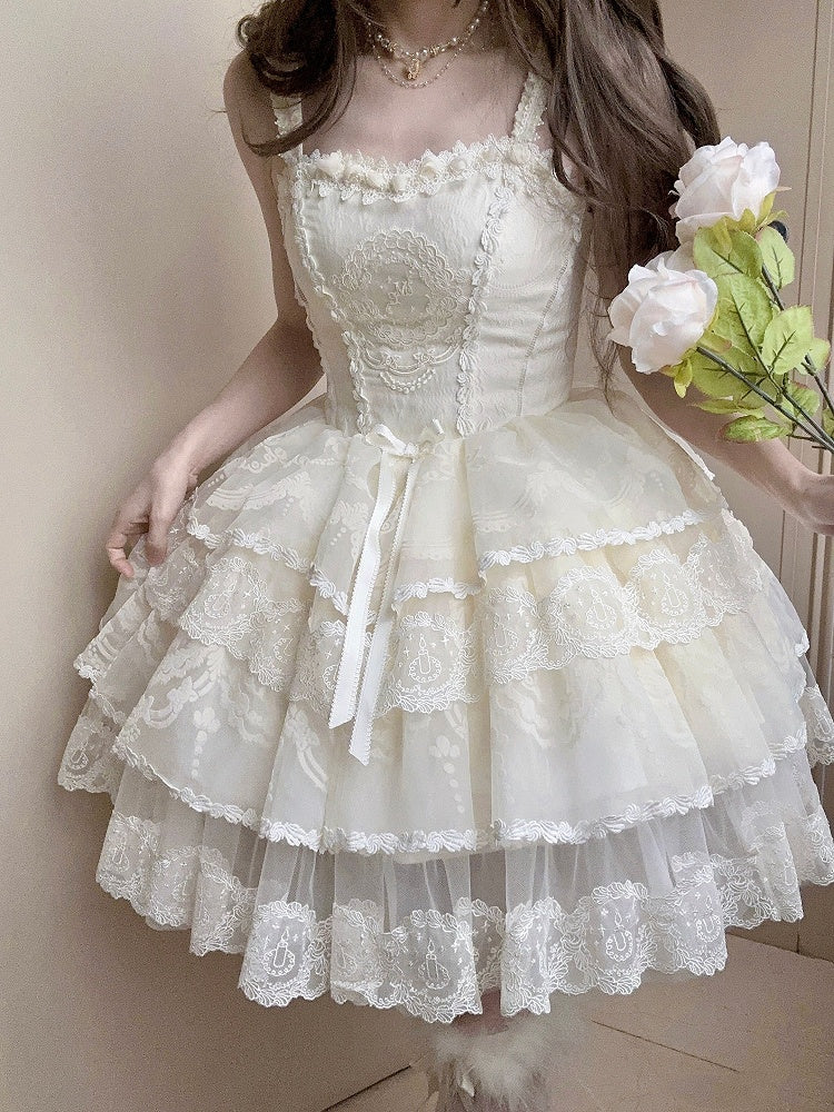 Creamy White Tiered Skirt Princess Lolita Corset Dress