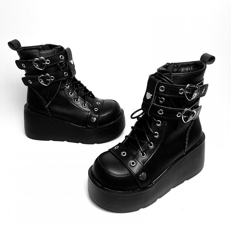 Punk Studs Black Platform Ankle Boots