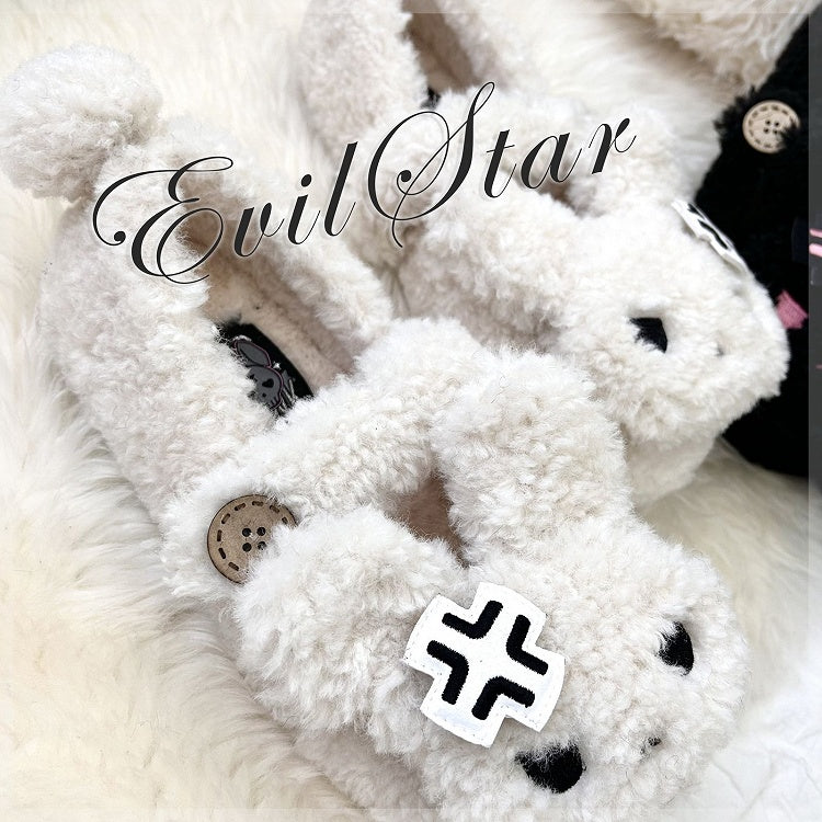 White Plush Bunny Sweet Lolita Slipons