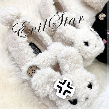 White Plush Bunny Sweet Lolita Slipons