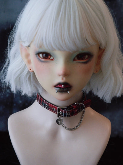 Red&Green Gothic Cross Decorated Heart And Chain Pendant Plaid Choker