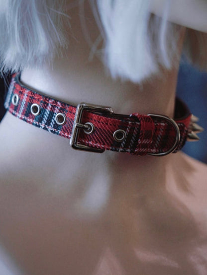 Gothic Red Plaid Studs Choker