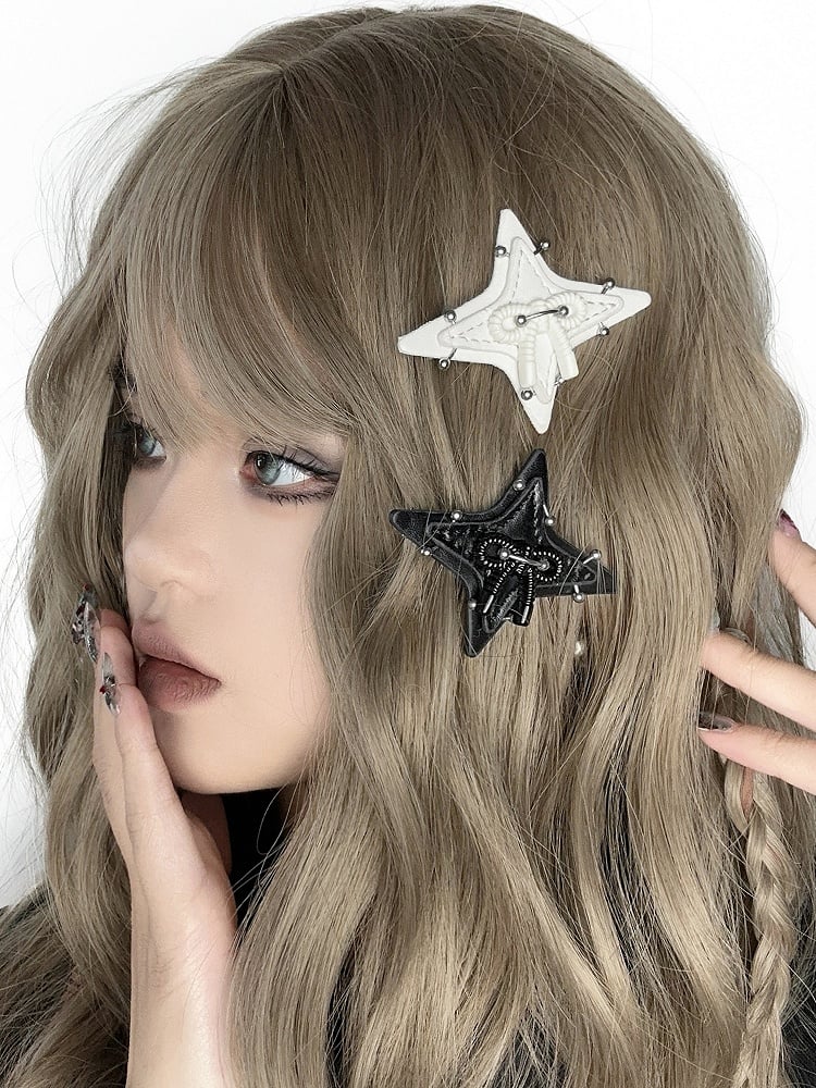 Black/White Star-shaped Punk PU Hairclip