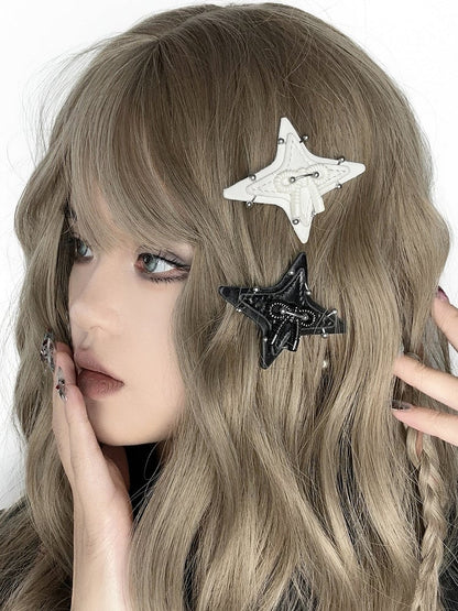 Black/White Star-shaped Punk PU Hairclip