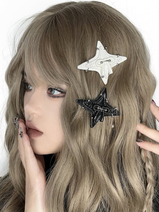 Black/White Star-shaped Punk PU Hairclip