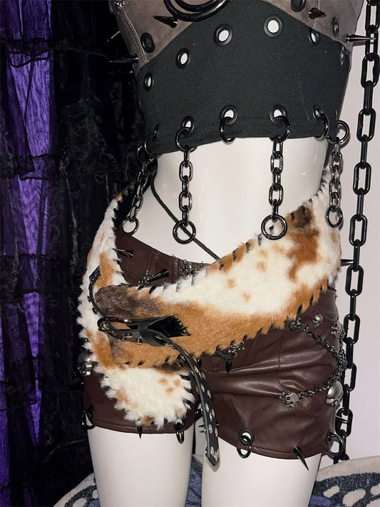 Clearance - Black Studs and Rings Plush Buckle Belt