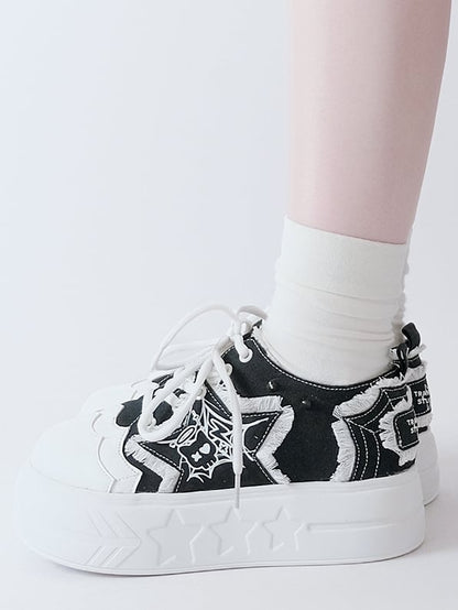 Black Y2K Star Applique Platform Sneakers