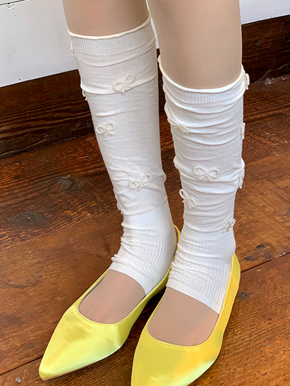 Pink/White/Green/Blue/Light Grey/Dark Grey/Black Ballet Style Beaded Bowknots Leg Warmers