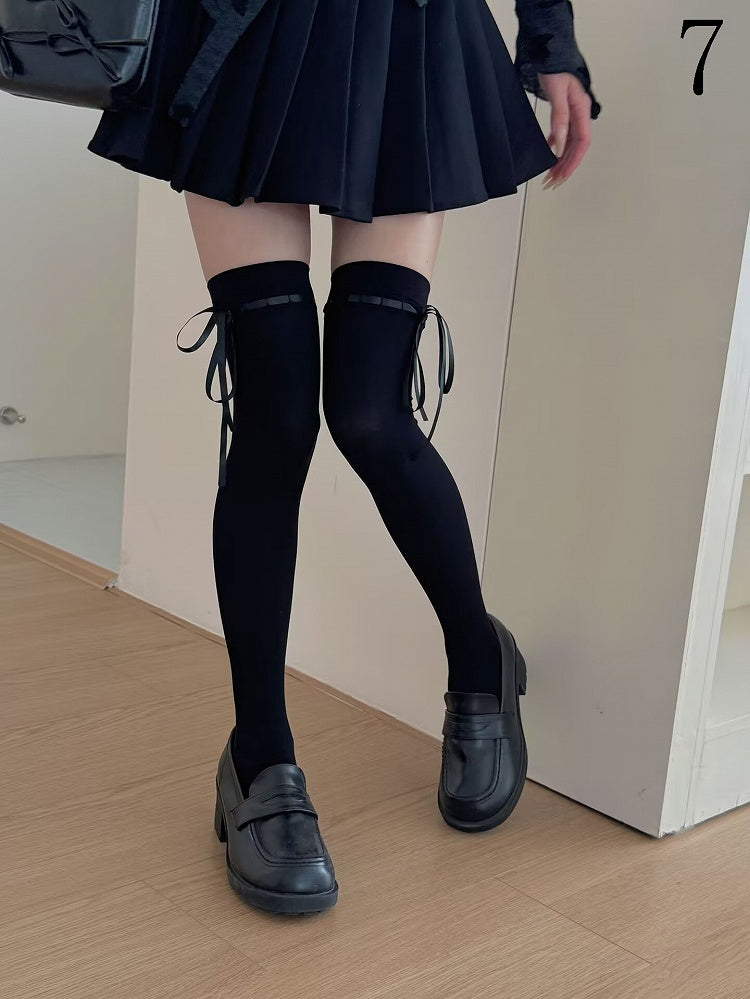 8 Options White/Black Overknee Stockings With Self-tie Straps