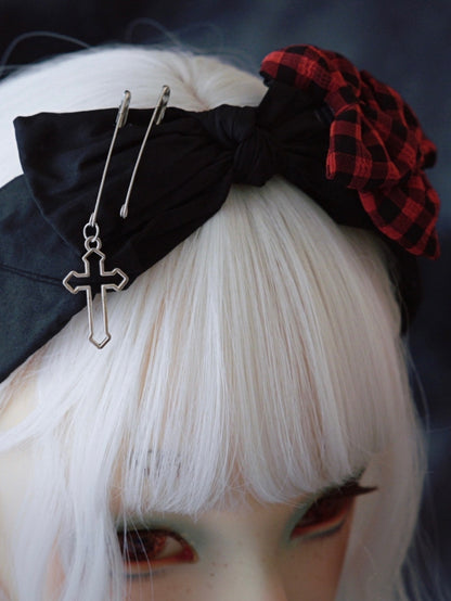 Black Bowknot With Pins And Cross Charm Details KC
