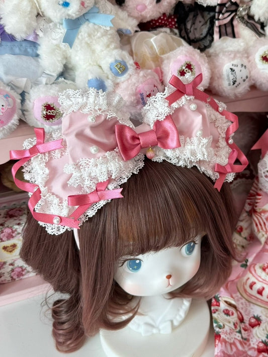 Pink Beaded Decorated Lace Trim Bowknot KC