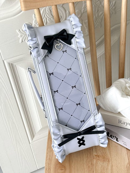 Blue&Black Bowknot Details Diamond Pattern 1/6 Scale BJD Doll Bag with Two Straps