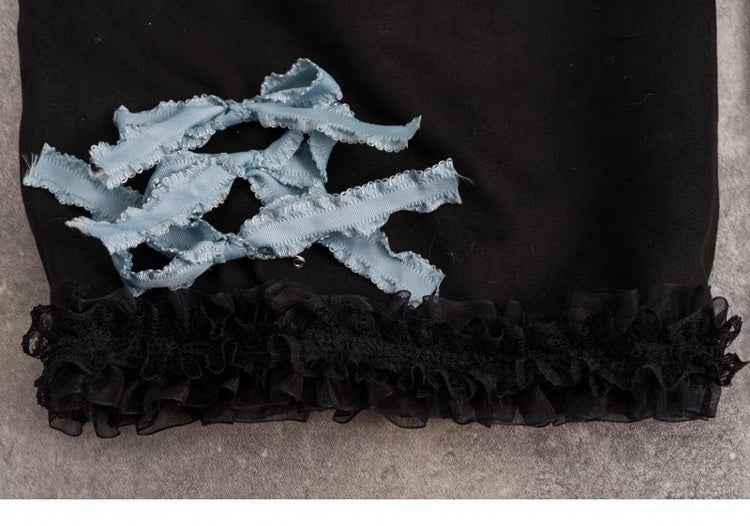 Pins and Studs Decorated Black and Blue Bowknots Gothic Leg Warmers