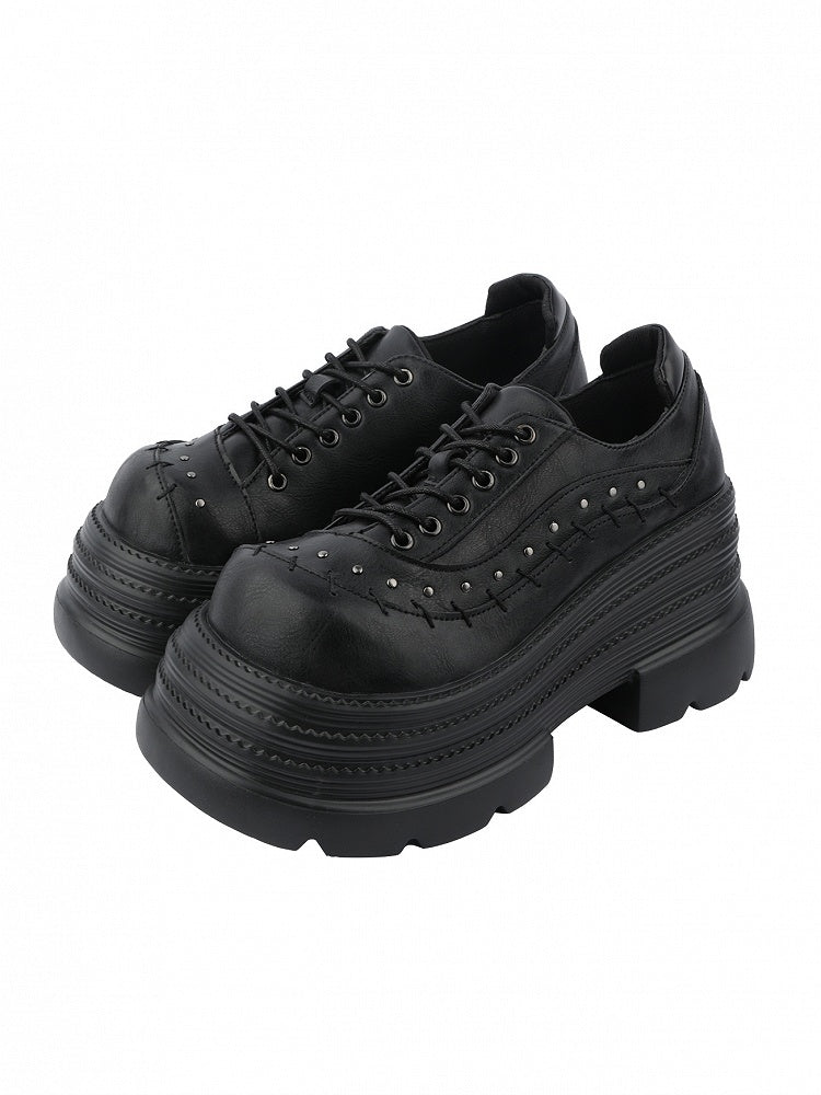 Black Gothic Platforms with Studs Decor & Stitched Details